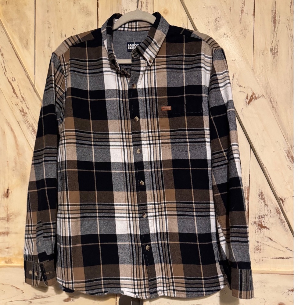 LAND'S END Men Plaid Button Down Shirt 100%Cotton‎ Long Sleeves Size XL